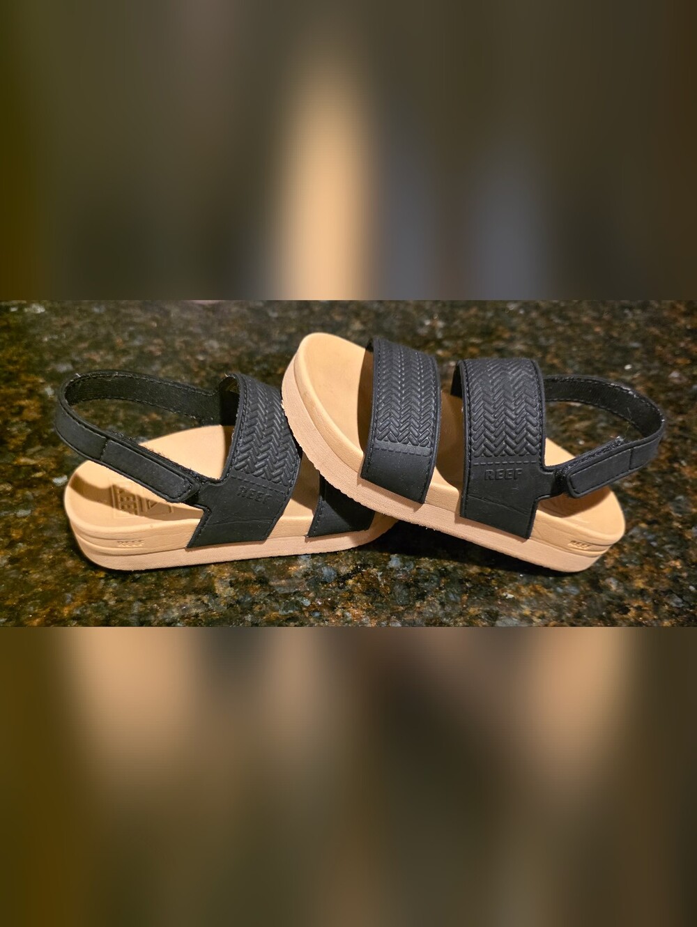 Reef Kids Black Strappy Sandals with Tan Footbed